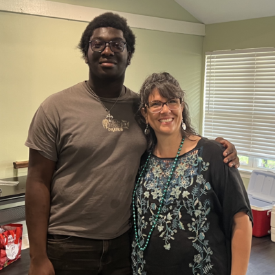 Two people in the community room